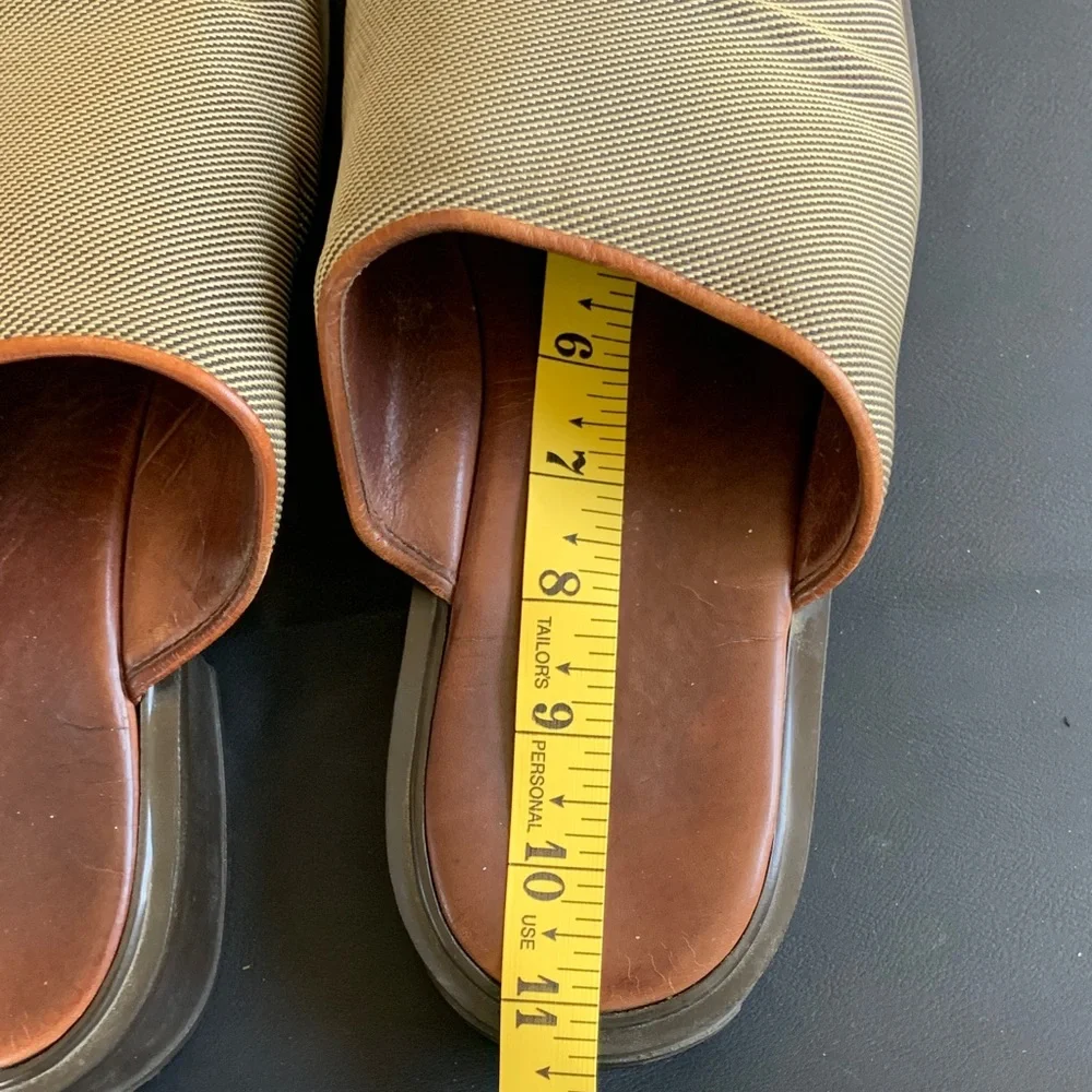 Made in Italy Leather Slide Sandals Neutral Tan Brown Cushioned Footbed Comfort